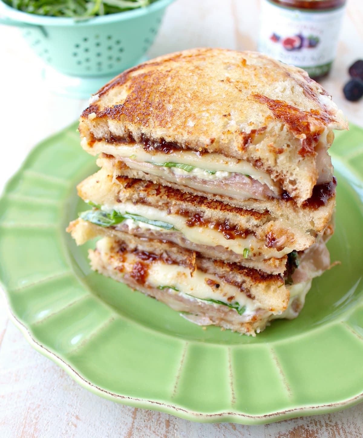 This Fig Grilled Cheese Sandwich recipe is filled with prosciutto, provolone, blue cheese, arugula & fig jam for a flavorful, delicious & filling sandwich!