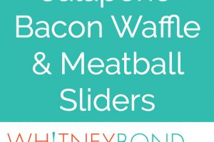 Jalapeño Honey Chicken & Pork Meatballs are sandwiched between Jalapeño Bacon Cornbread Waffles in this delicious recipe for Meatball Sliders, putting a new, fun twist on chicken & waffles!