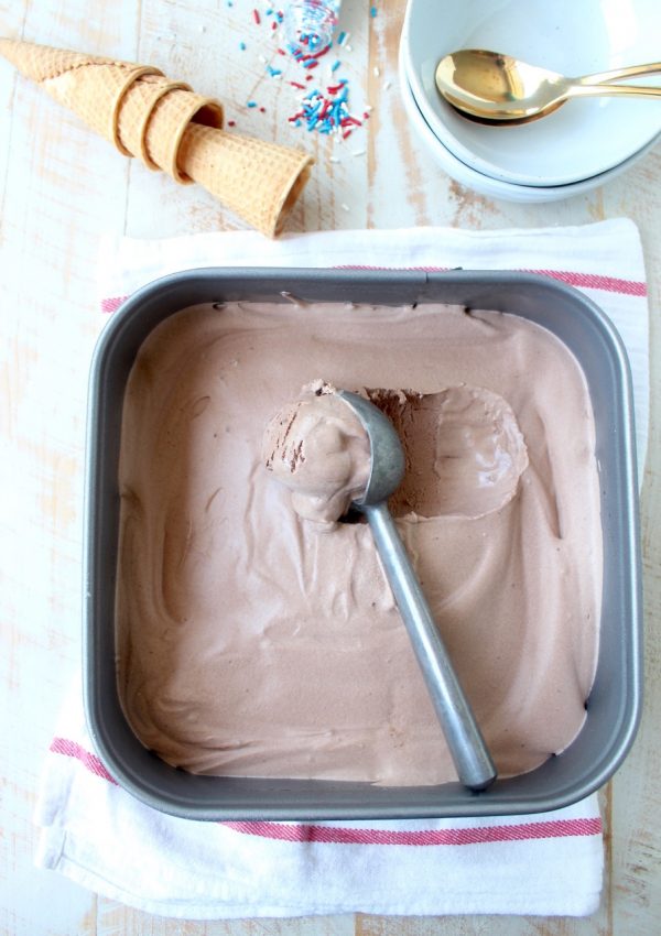 Homemade Chocolate Ice Cream is so easy to make without an ice cream maker! This no churn recipe only requires a couple of steps & a couple of ingredients!