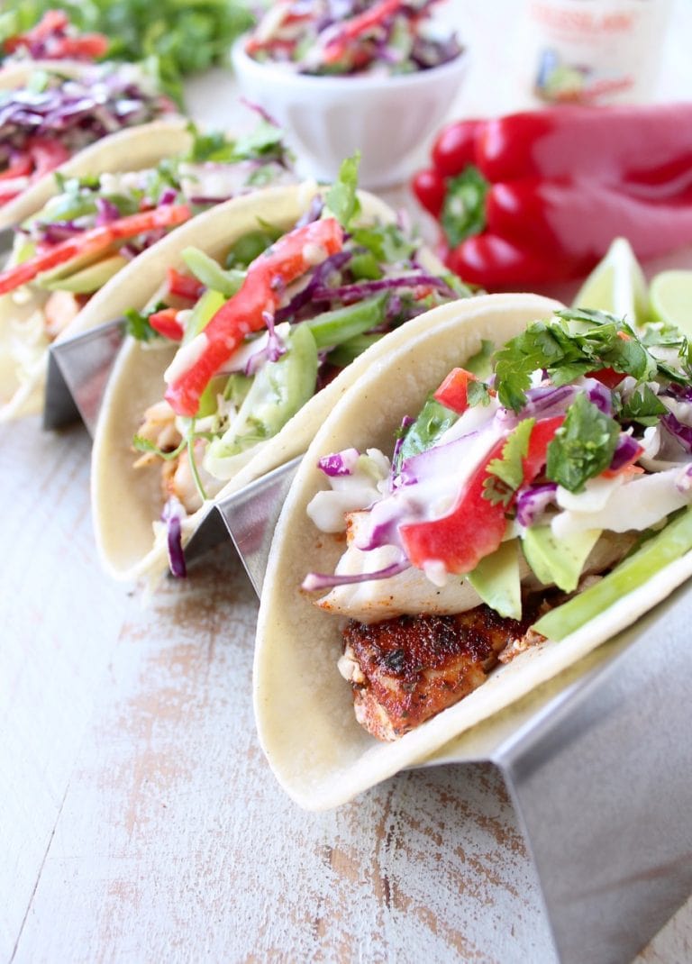 Mahi Mahi Fish Tacos with Cilantro Jalapeno Slaw