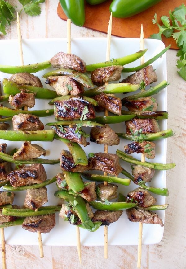 These Steak Kabobs are marinated in a delicious honey lime jalapeno marinade then skewered with fresh jalapenos & tossed on the grill for a delicious meal!