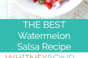 The best watermelon salsa recipe, image of salsa in bowl with text overlay