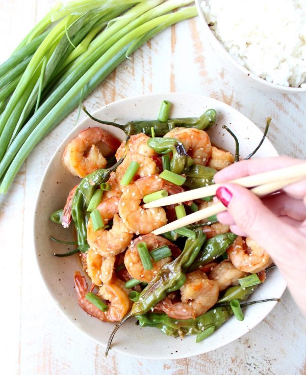 In only 15 minutes, with just 8 ingredients, you can make this super simple and delicious Shrimp Stir Fry recipe with Shishito Peppers!