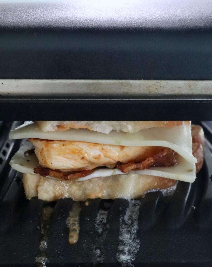 chicken panini sandwich in a panini press