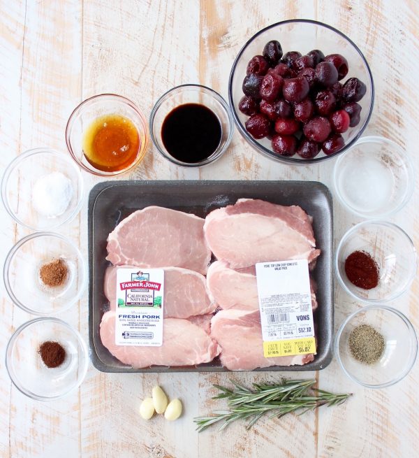 Tender, juicy, flavorful pork chops are roasted in the oven, or cooked in a sous vide, then finished off with a simple and delicious cherry balsamic glaze!