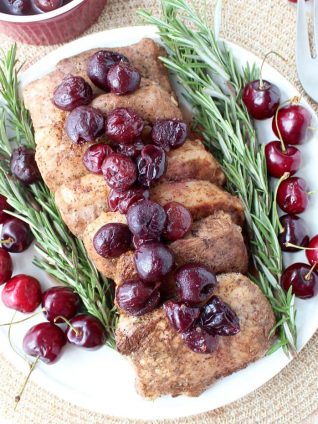 Tender, juicy, flavorful pork chops are roasted in the oven, or cooked in a sous vide, then finished off with a simple and delicious cherry balsamic glaze!