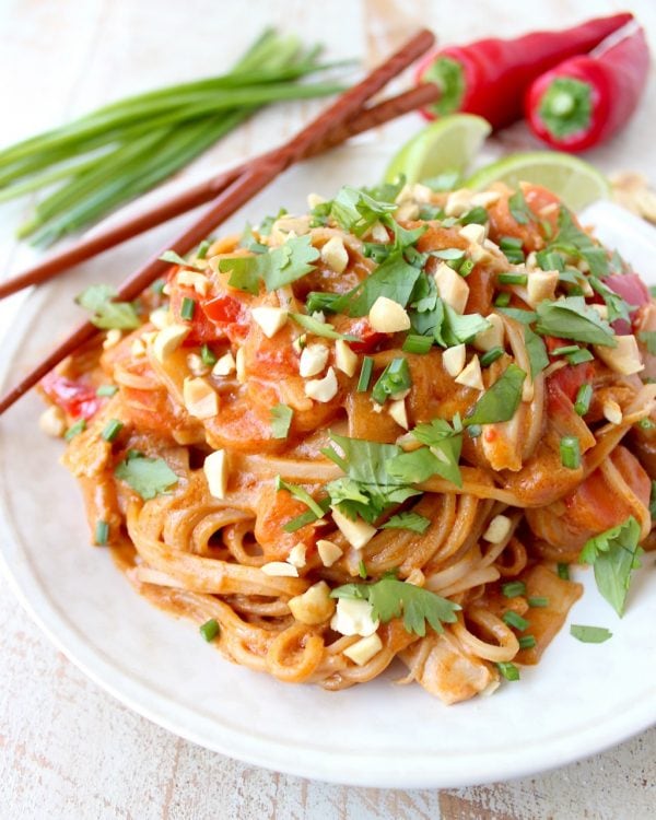 Thai Peanut Chicken Noodles are a must-try dish in the slow cooker, they're easy to make, full of flavor and are sure to become your new favorite recipe!
