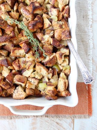 Everything Bagel Stuffing is a fun twist on traditional stuffing that's easy to make for Thanksgiving, Friendsgiving or as a side dish anytime of the year!