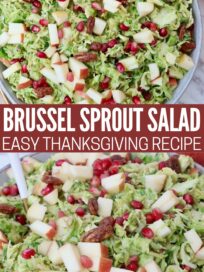 brussels sprout salad in a bowl with a spoon