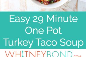 Ground turkey and three kinds of beans are added to one pot to make this protein packed, easy and healthy turkey taco soup recipe, made in only 29 minutes!