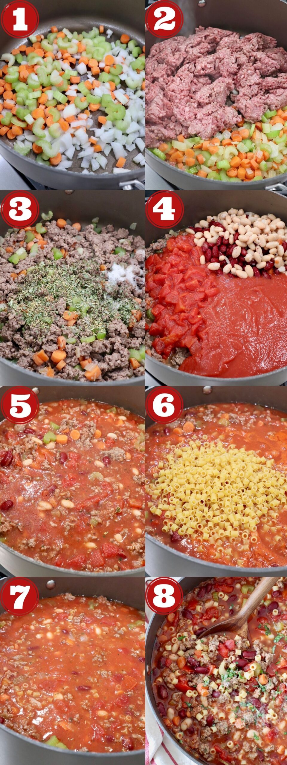 collage of images showing how to make pasta fagioli