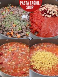 collage of images showing how to make pasta fagioli soup