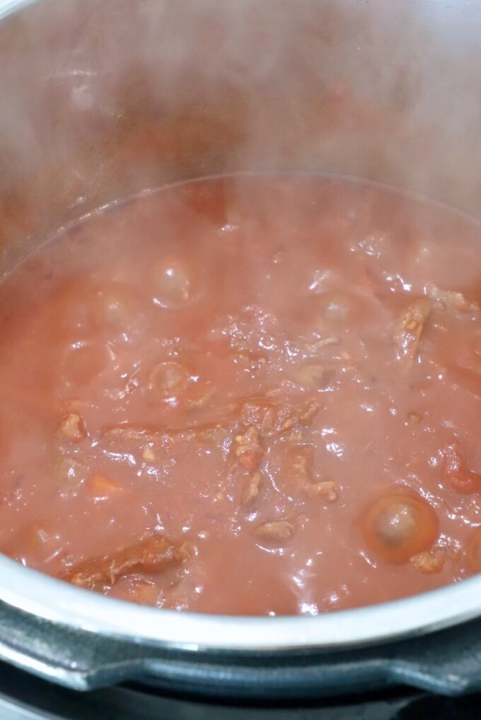 shredded beef ragu sauce in an Instant Pot