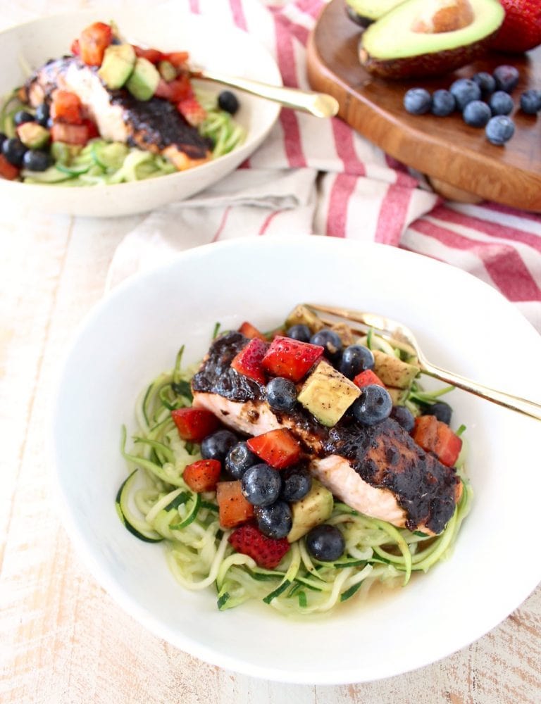 Balsamic Salmon Zoodle Bowls Whole30 Recipe