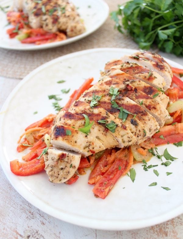 This recipe features the best cajun chicken marinade ever, that just so happens to also be dairy free, gluten free and Whole30! Grill the chicken up and serve it with Bell Pepper Cajun Slaw for a healthy, complete meal.