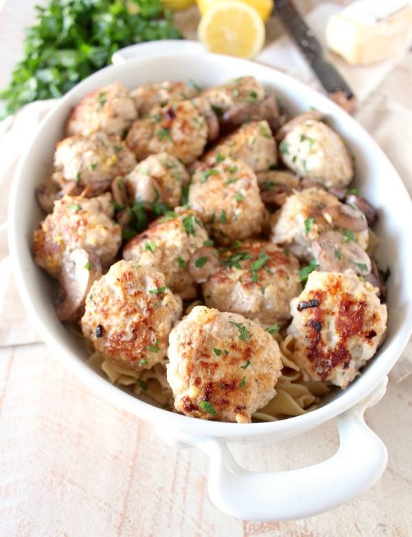 Classic chicken marsala is given a fun twist in this recipe for Chicken Marsala Meatballs made by cooking pork and chicken meatballs in a creamy mushroom marsala sauce!