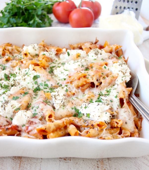 Three Cheese Baked Ziti Recipe - WhitneyBond.com