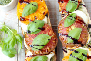 Grilled Tomato Caprese French Bread Pizza with Balsamic Glaze and Fresh Basil