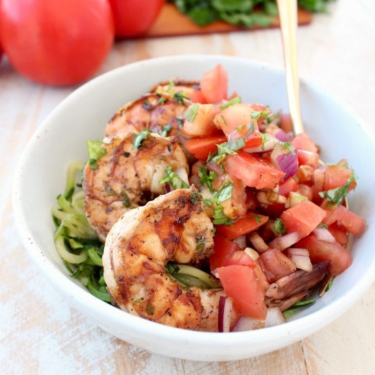 Shrimp Bruschetta Zoodle Bowls Recipe