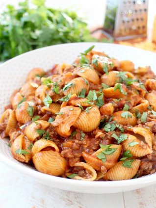 Enchilada Pasta Shells with Red Enchilada Sauce