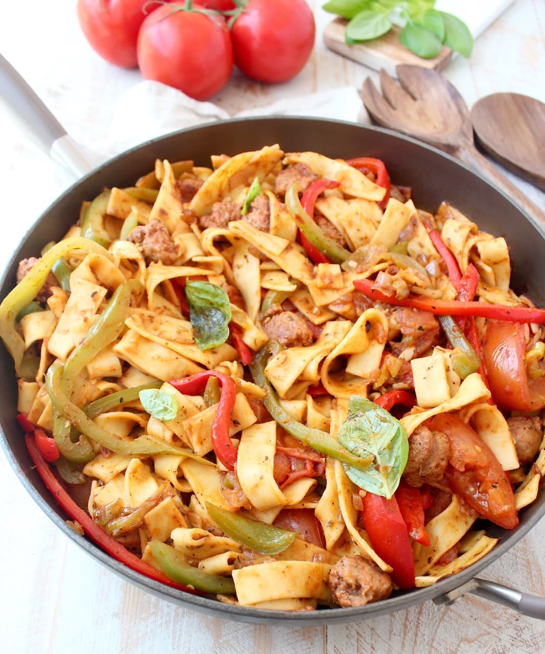 Italian Drunken Noodles with Peppers and Sausage