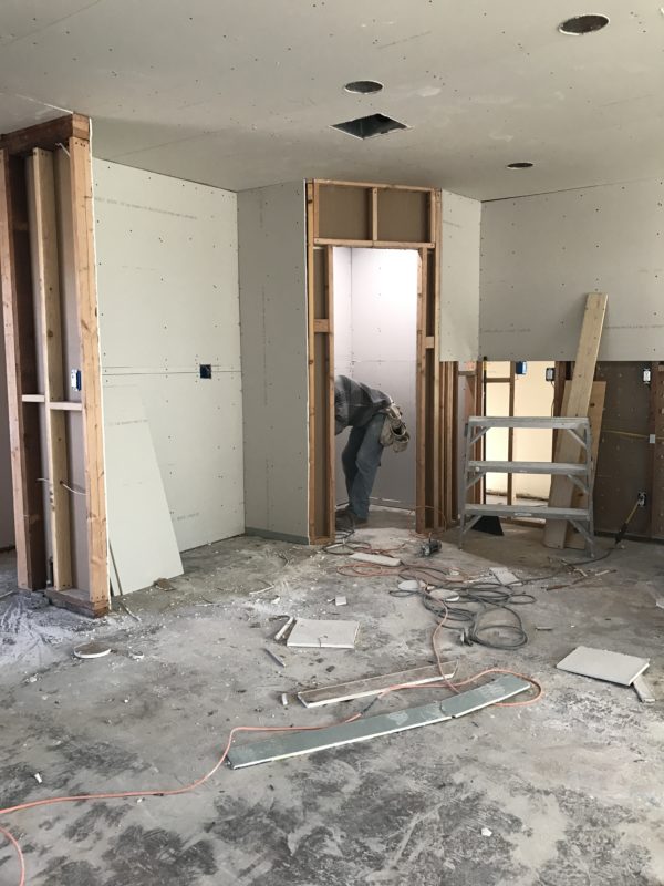 Drywall being hung in kitchen