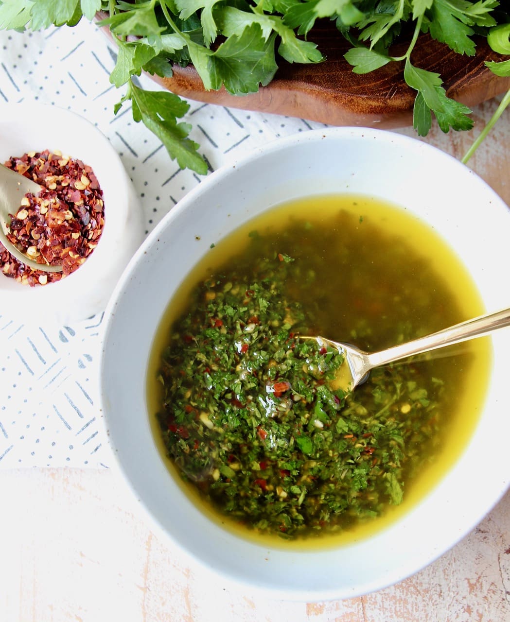 Vegan Chimichurri Recipe with Red Pepper Flakes and Parsley