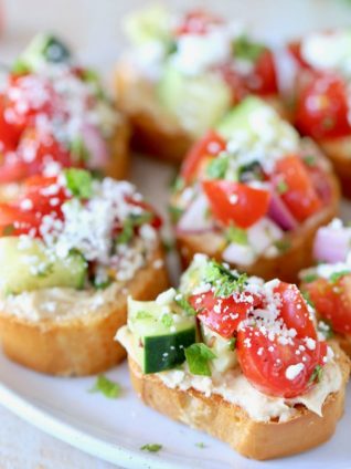 Greek Tomato Cucumber Bruschetta with Feta Cheese