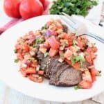 Instant Pot Beef topped with Tomato Basil Bruschetta