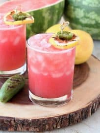 Watermelon Margarita with Grilled Jalapenos and Lemon