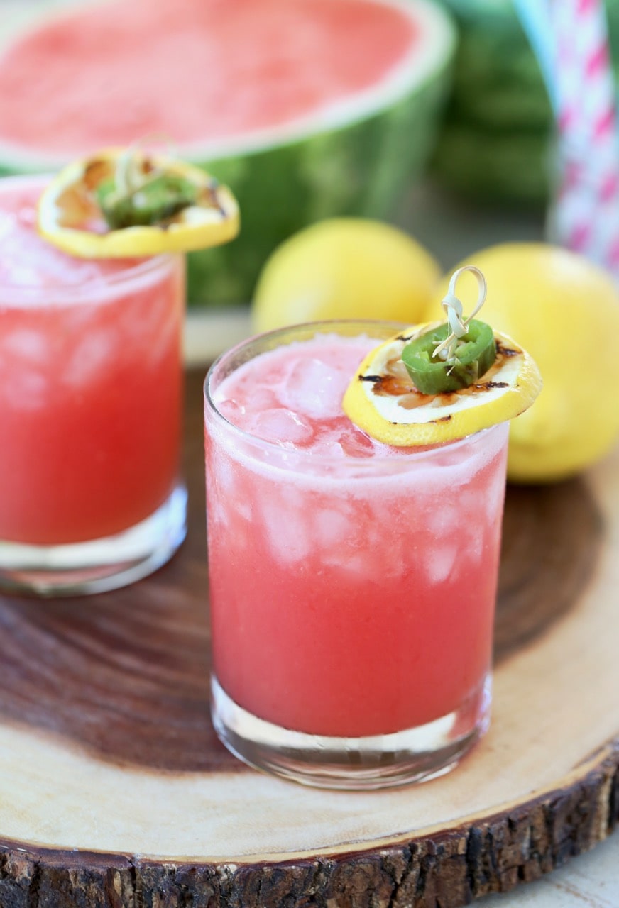 Watermelon Margarita with Grilled Jalapenos and Lemons