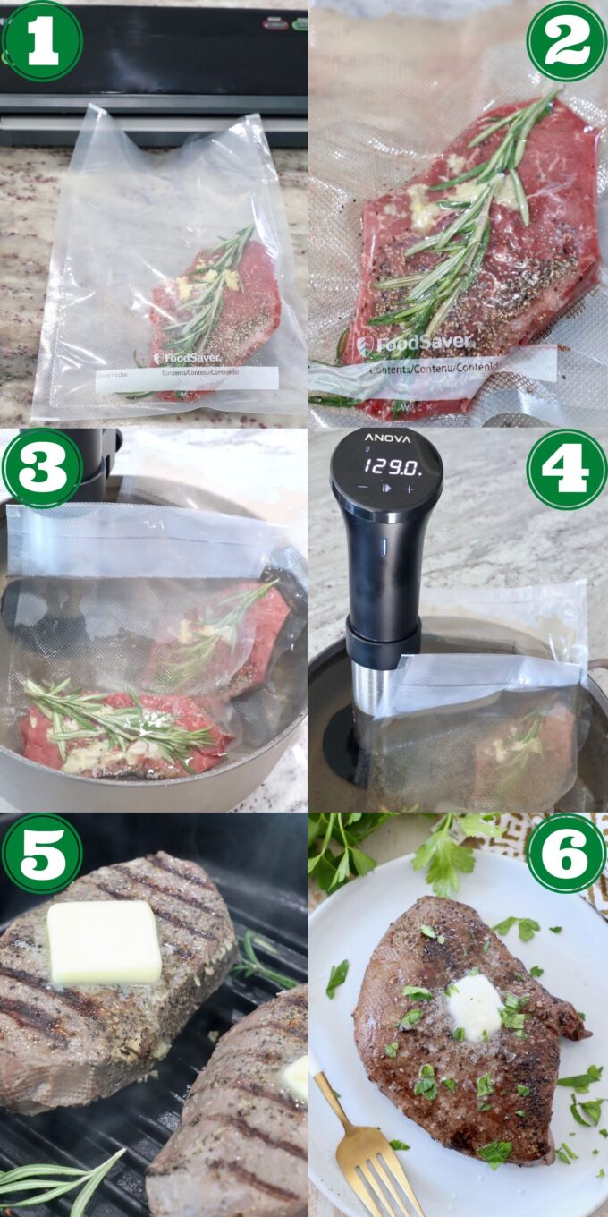 collage of images showing how to make sous vide steak