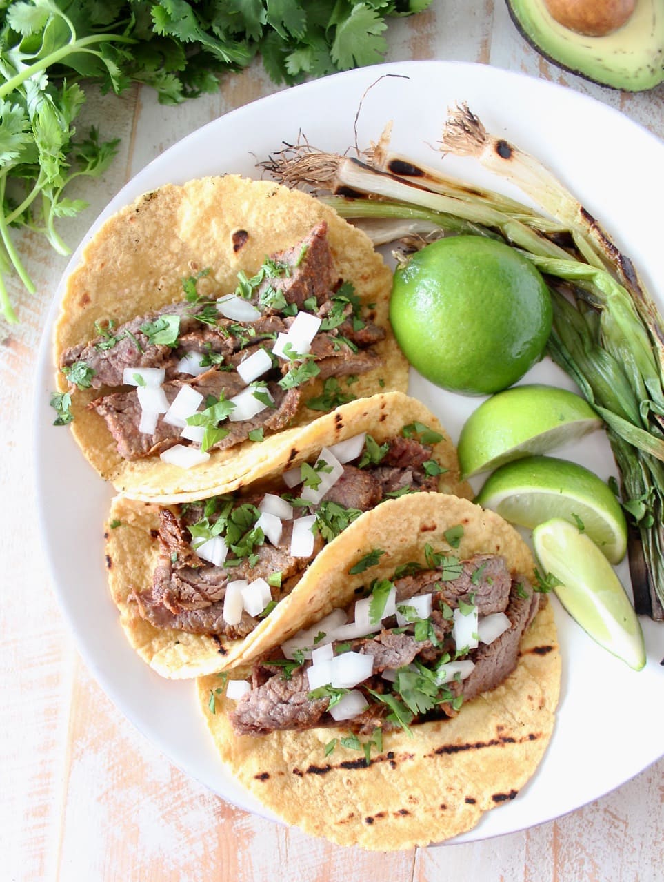 Carne Asada Tacos with Limes, Cilantro and Onions