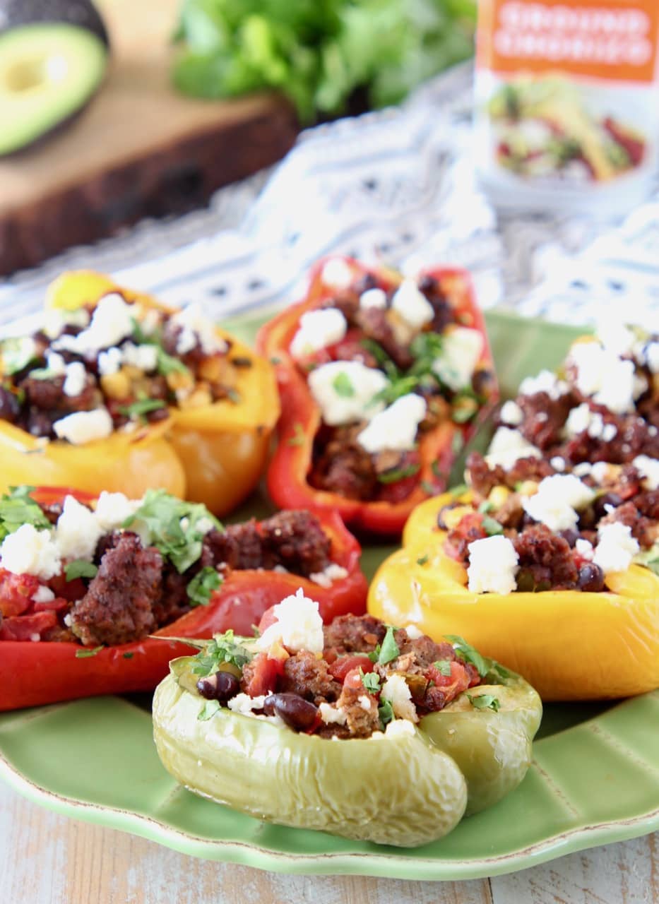 Grilled Stuffed Bell Peppers filled with Chorizo, Cotija Cheese and Cilantro