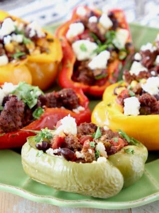 Grilled Chorizo Stuffed Bell Peppers with Cotija Cheese and Cilantro