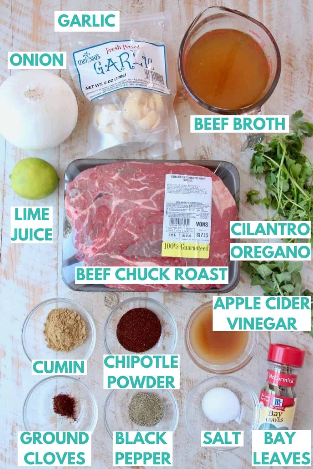 Ingredients for beef barbacoa