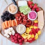 Low Calorie Charcuterie Board with Berries, Veggies, Hummus, Cheeses and Meats
