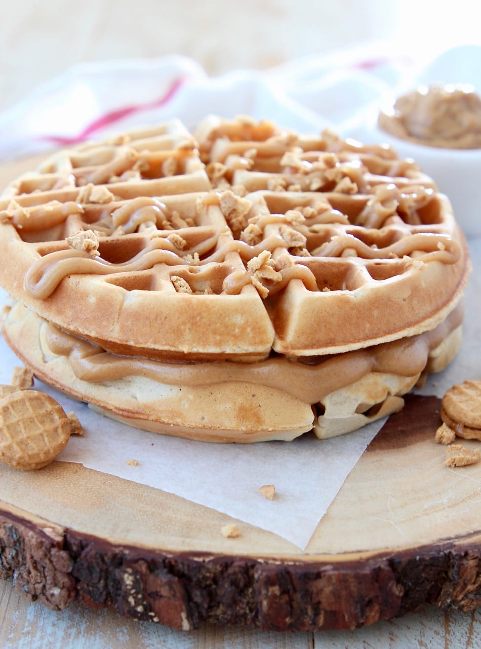 Peanut Butter Waffles with Peanut Butter Syrup and Nutter Butter Cookies