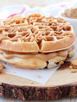 Peanut Butter Waffles with Creamy Peanut Butter Filling and Peanut Butter Syrup