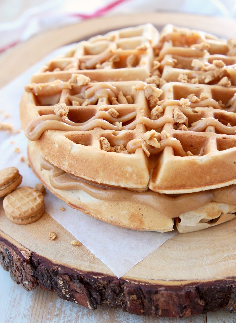 Peanut Butter Waffles with Creamy Peanut Butter Filling and Peanut Butter Syrup