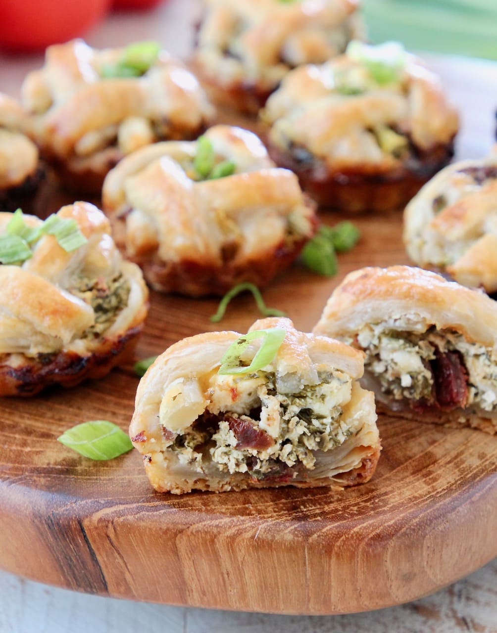 Mini Pies filled with Spinach, Feta Cheese and Sun Dried Tomatoes