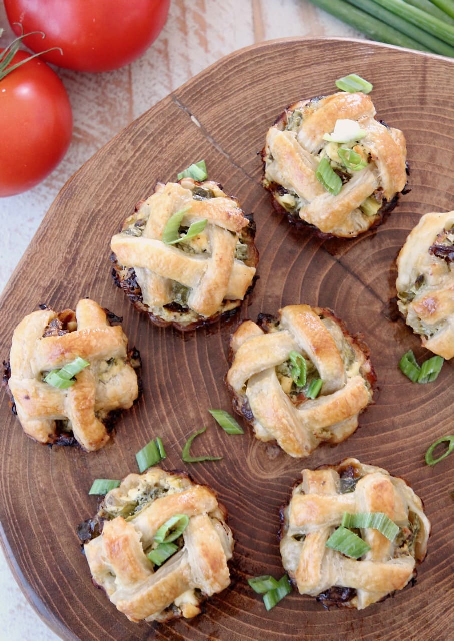 Spinach Feta Mini Pies with Braided Puff Pastry Crust