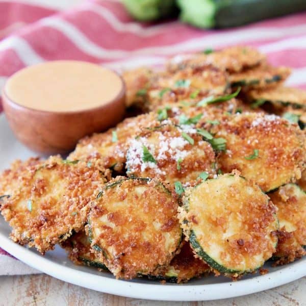 Zucchini Chips with Parmesan & Buffalo Sauce - WhitneyBond.com