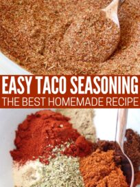 taco seasoning mixed together in bowl with spoon and spices separated in bowl