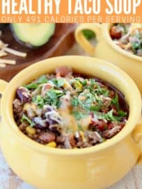 taco soup in yellow bowls