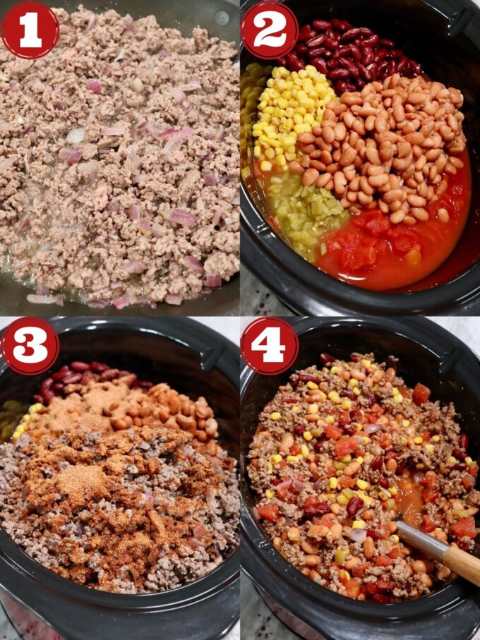 collage of images showing how to make slow cooker taco soup