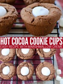 chocolate cookie cups filled with marshmallow creme on wire baking rack