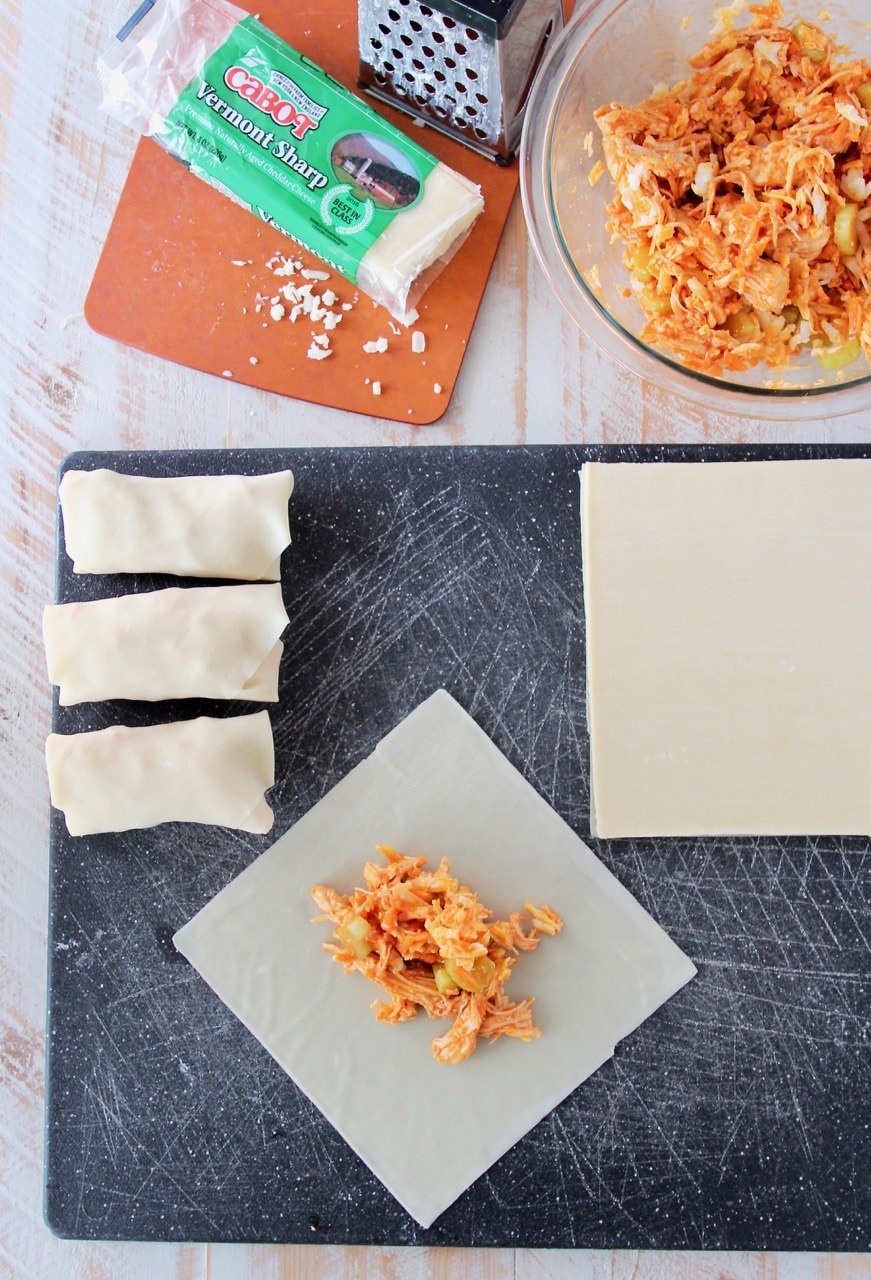 Buffalo Chicken Egg Roll preperation