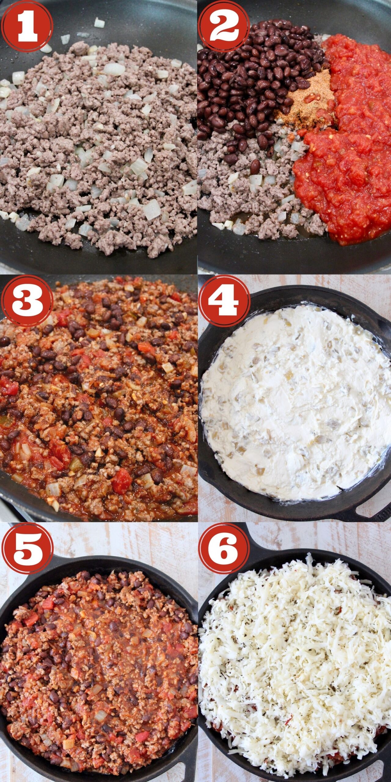 collage of images showing how to make baked taco dip