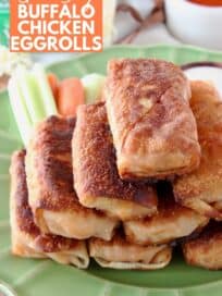 egg rolls stacked up on plate